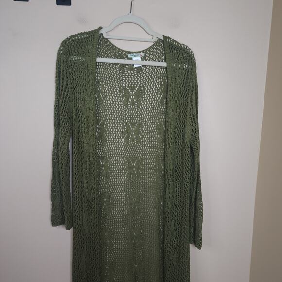 Vivid Importers Crochet Open Front Long Length Cardigan in Green Size 2X - Picture 3 of 8